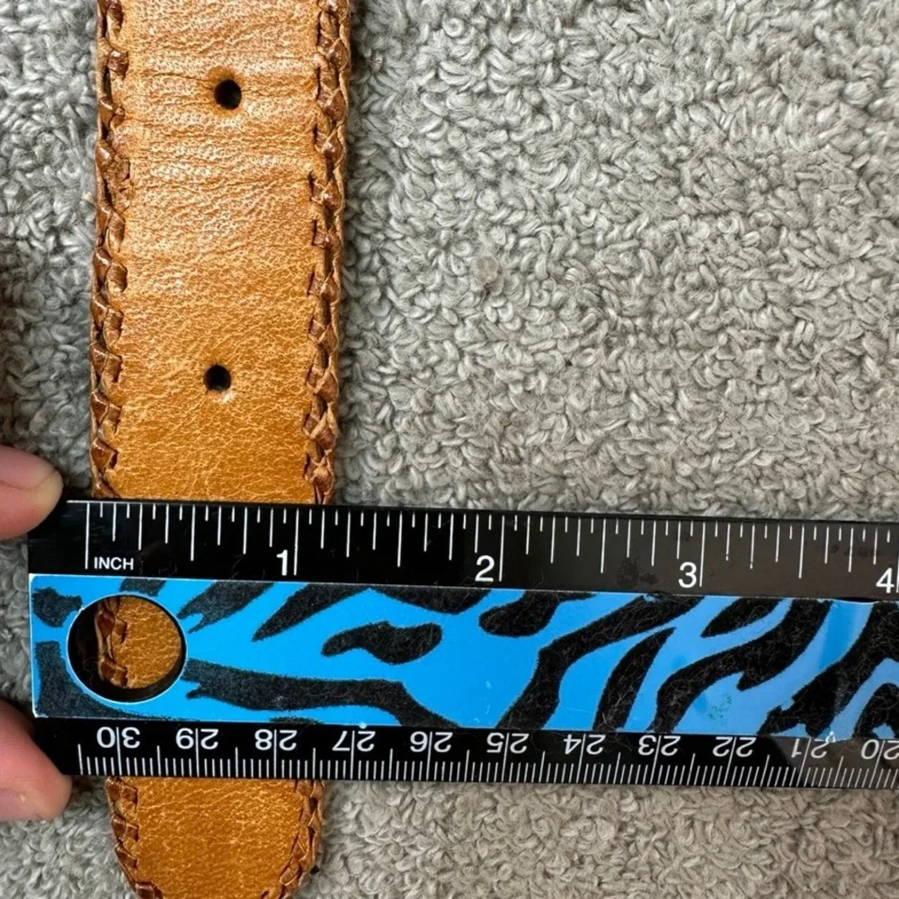 Vintage Southwestern Woven Leather Belt Size 38 Brown Multicolor Guatemala Boho